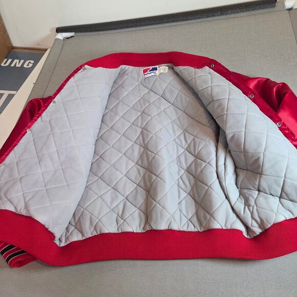 Vintage Chicago Blackhawks Swingster Red Satin Mens Bomber Jacket XL USA - Picture 3 of 13